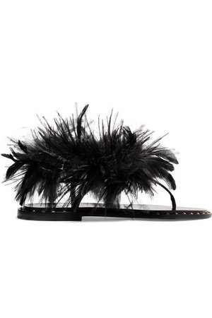 Valentino | Valentino Garavani feather-embellished suede sandals | NET-A-PORTER.COM
