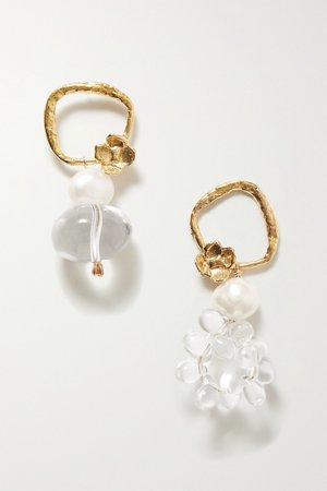 Gold Water Drops gold-tone, quartz and pearl earrings | Anita Berisha | NET-A-PORTER