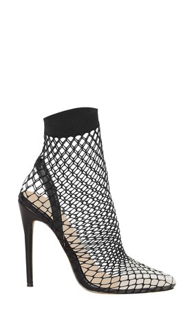 Black Fishnet Slingback Pointed Toe Heels | PrettyLittleThing
