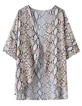 Womens Chiffon Floral Kimono Cardigan Beach Sunscreen Cover up Snake Print 3XL at Amazon Women’s Clothing store