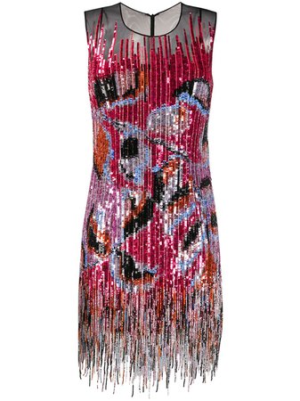 Emilio Pucci Fringed Sequin Embellished Dress 0ERG230E897 Pink | Farfetch