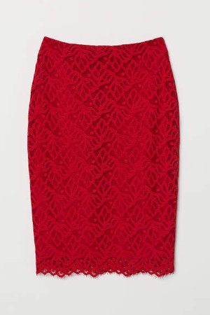 Fitted Lace Skirt - Red