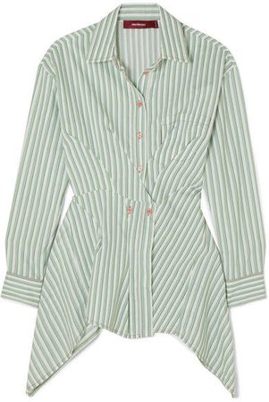 Ainsley Pintucked Striped Cotton-blend Poplin Shirt - Light green