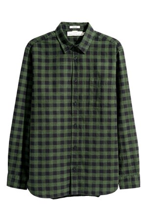 Flannel Shirt Regular Fit | Dark green/plaid | SALE | H&M US