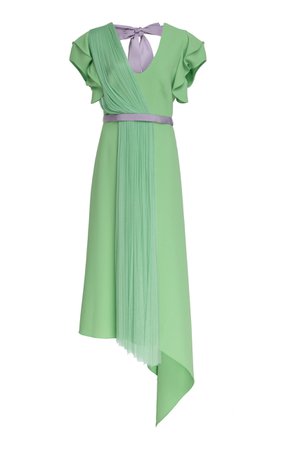 Bow-Detailed Tulle-Paneled Midi Dress by DELPOZO | Moda Operandi