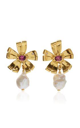 Lotus Pearl Gold-Plated Earrings By Lizzie Fortunato | Moda Operandi