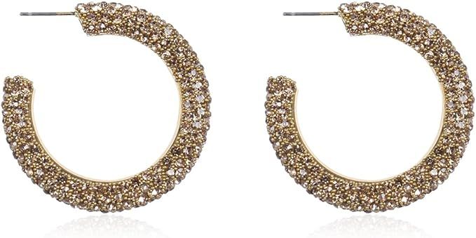 Amazon.com: Sparkly Cubic Jewel Geometric Statement Hoop Earrings - Bling Crystal Rhinestone Glitter Hexagon Round Hoops, Vertical Bar (Rhinestone Hoops - 2" Diameter Taupe): Clothing, Shoes & Jewelry