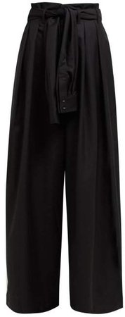 Aje - Edward Tie Waist Wool Blend Trousers - Womens - Black