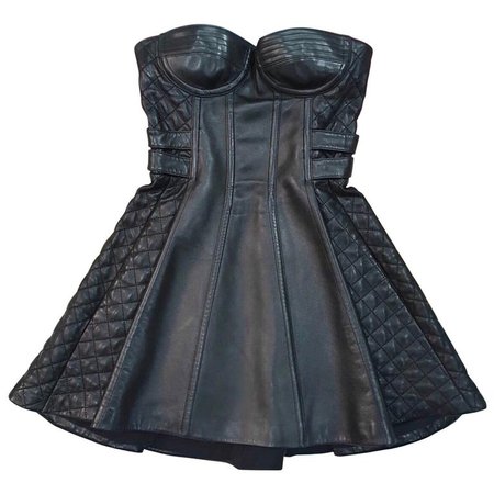 Balmain Black Leather Corset Mini Dress For Sale at 1stDibs
