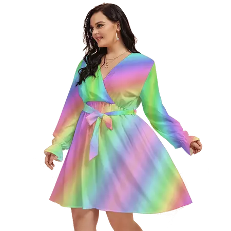 Gentle Rainbow Puff Long Sleeve Lady Clown Dress! Womens Fairy Kei Kaw – yesdoubleyes