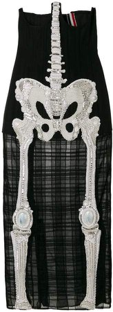 Trouser Length Cardigan Skirt In Crystal Skeleton Embroidery