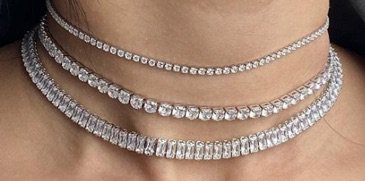 Silver Triple Crystal  Choker Necklace