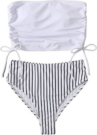.com .com: MakeMeChic Women's Tankini Swimsuit Drawstring Bandeau  High Waisted Bikini Set : Clothing, Shoes & Jewelry