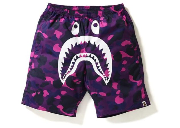 Bape Color Camo Shark Beach Shorts Purple -