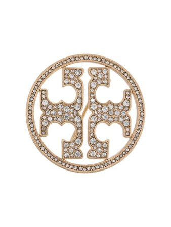 Tory Burch Crystal Embellished Logo Brooch 70438 Gold | Farfetch