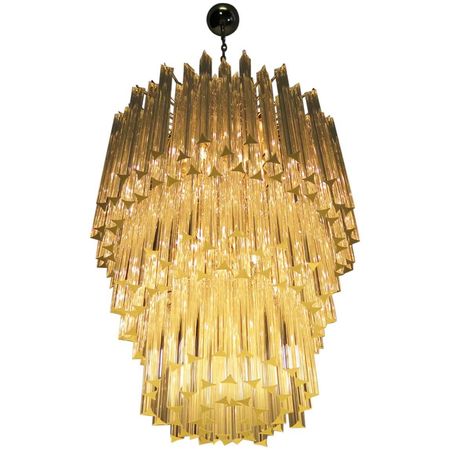 Huge Murano Chandelier Trasaparent and Smoked Triedri, 184 Prism, Mariangela M For Sale at 1stDibs