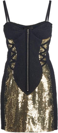 Dundas Lace-Paneled Sequined Mini Dress