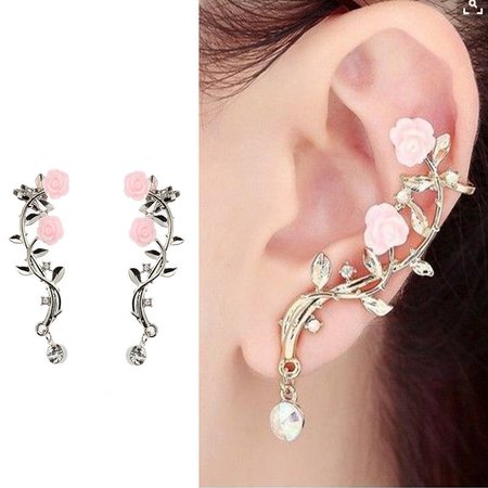 Elegant Pink Flower Womens Cuff Earrings Fashion Silver Gold Color Piercing Clip Earrings online - NewChic