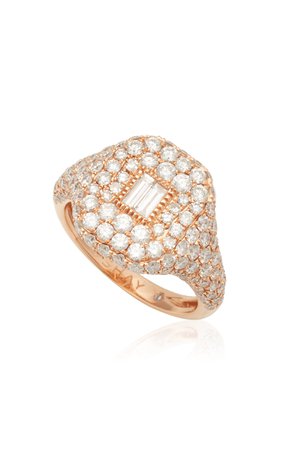 SHAY 18k Rose Gold Essential Pave Pinky Ring With Baguette Diamond Center By Shay | Moda Operandi