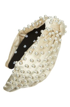 Lele Sadoughi Imitation Pearl Embellished Velvet Headband | Nordstrom