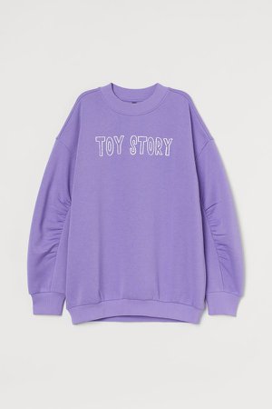 Gathered-sleeve Sweatshirt - Purple