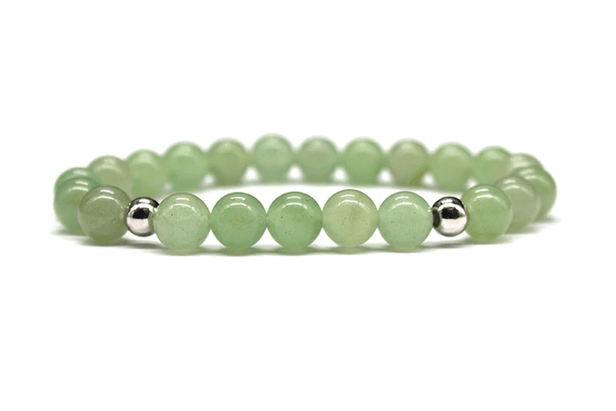 GREEN AVENTURINE BRACELET WITH STERLING SILVER ACCENTS - POLISHED
