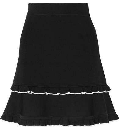 Ruffled Knitted Mini Skirt - Black