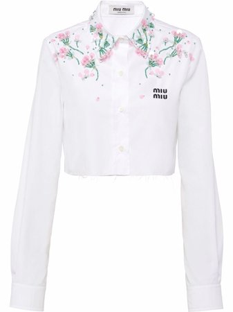 Miu Miu floral-embellished Cropped Poplin Shirt - Farfetch