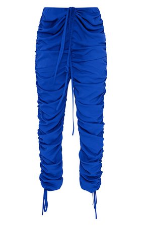 PLT Cobalt Blue Peach Skin V Front Ruched Trousers