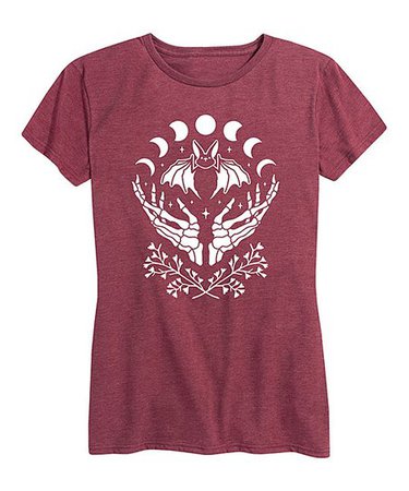Instant Message Womens Heather Wine Skeleton Hands Relaxed-Fit Tee - Women & Plus | Best Price and Reviews | Zulily