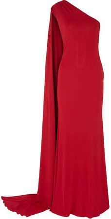 One-shoulder Stretch-jersey Gown - Red