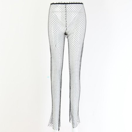 2019 Streetwear Summer Sexy Party Club Pants Solid Women Trousers Mesh Diamond Fishnet Split See Through Pants - buy at the price of $16.29 in aliexpress.com | imall.com