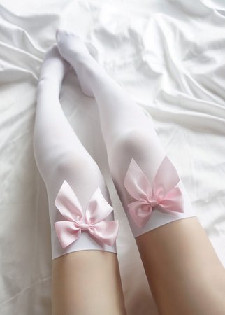 Kawaii Lolita Pink Bow handmade Knee Stockings - Kuru Store