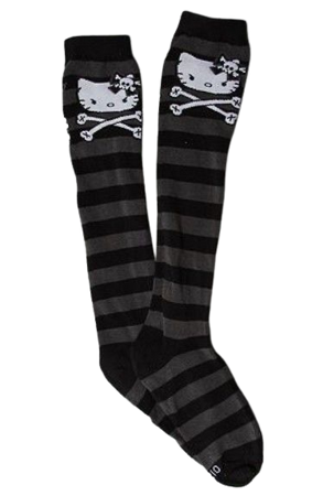 hello kitty skull black and gray striped socks