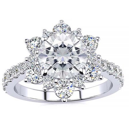 Moissanite and Diamond 14K White Gold Snowflake Ring