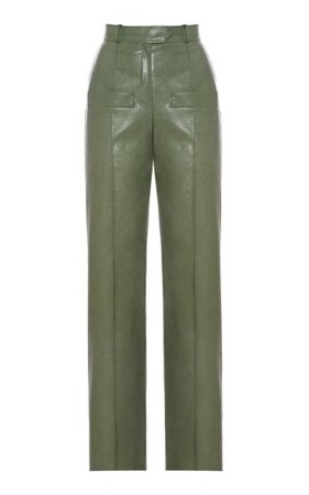 sage green patent leather trousers