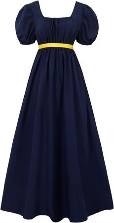 Amazon.com: HEQU Regency Dresses for Women with Satin Sash Ruffle Empire Waist Dress Gown (S, Navy) : Clothing, Shoes & Jewelry