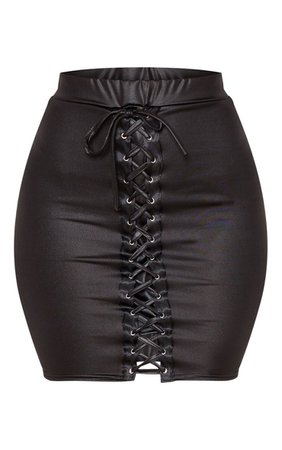 Khaki Coated Lace Up Detail Mini Skirt | PrettyLittleThing USA