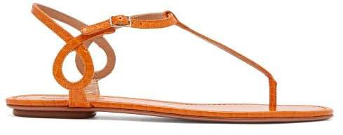Almost Bare Crocodile Embossed Leather Sandals - Womens - Orange