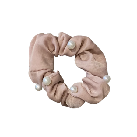 pink scrunchy with pearl accents