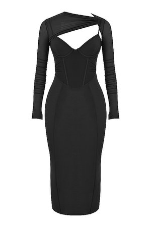 Clothing : Midi Dresses : 'Beatrice' Black Corset Midi Dress