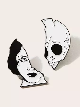 2pcs Half Woman Half Skull Design Brooch Set | ROMWE