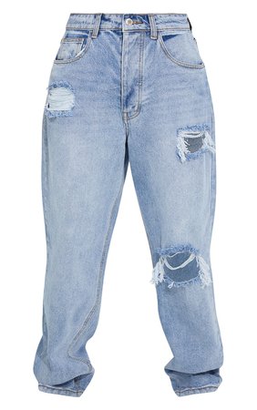 Plt Light Blue Wash Open Knee Boyfriend Jeans | PrettyLittleThing