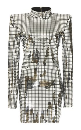 Balmain High-Neck Silver Mini Dress