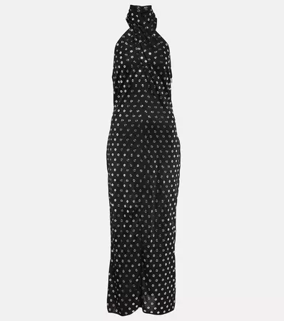 Embellished Halterneck Midi Dress in Black - Alaia | Mytheresa