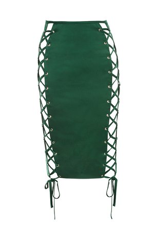 Clothing : Skirts : 'Alten' Emerald Green lace Up Satin Skirt