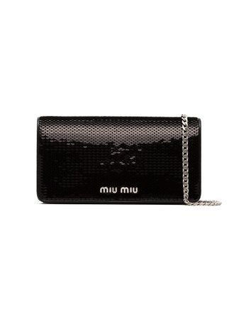 Miu Miu black sequin leather wallet on a chain - FARFETCH