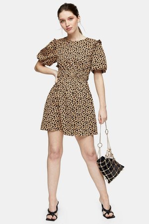 Animal Print Puff Sleeve Mini Dress | Topshop