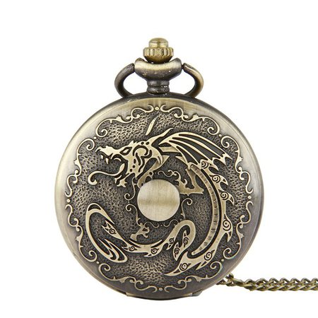 DEFFRUN Vintage Bronze Classic Dragon Pattern Chain Quartz Steampunk Pocket Watch is Worth Buying - NewChic