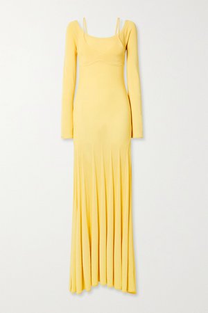 Pastel yellow Valensole off-the-shoulder pleated stretch-knit maxi dress | Jacquemus | NET-A-PORTER